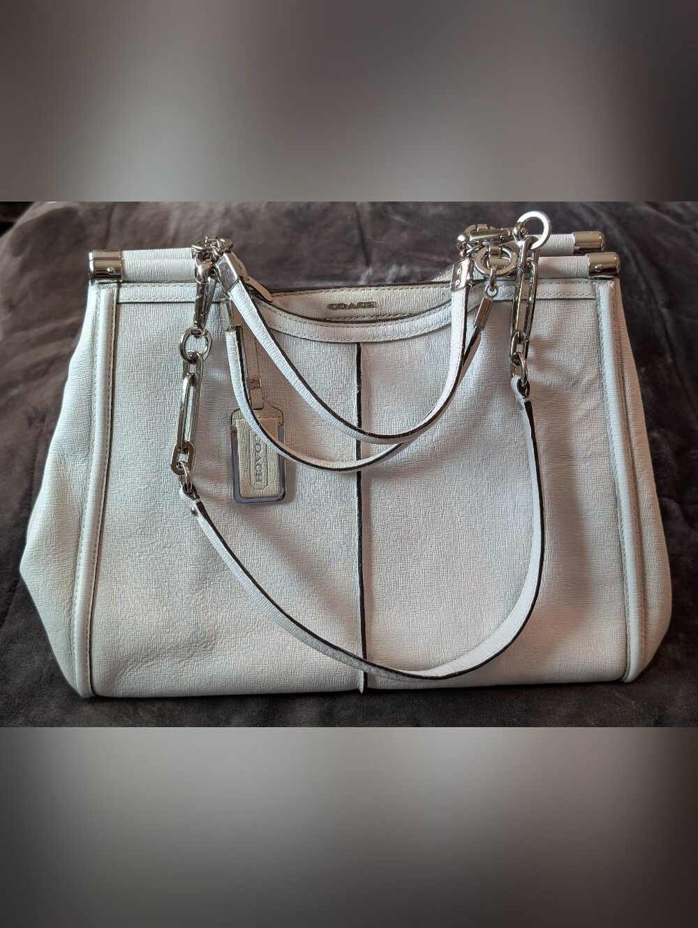 Coach Vintage White Leather Satchel with Silver Hardware